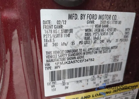 2012 Ford Expedition El Limited z USA, uszkodzony, nr VIN 1FMJK2A57CEF34782